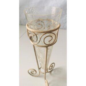 Crackle Glass Vase in a Metal Frame Vintage